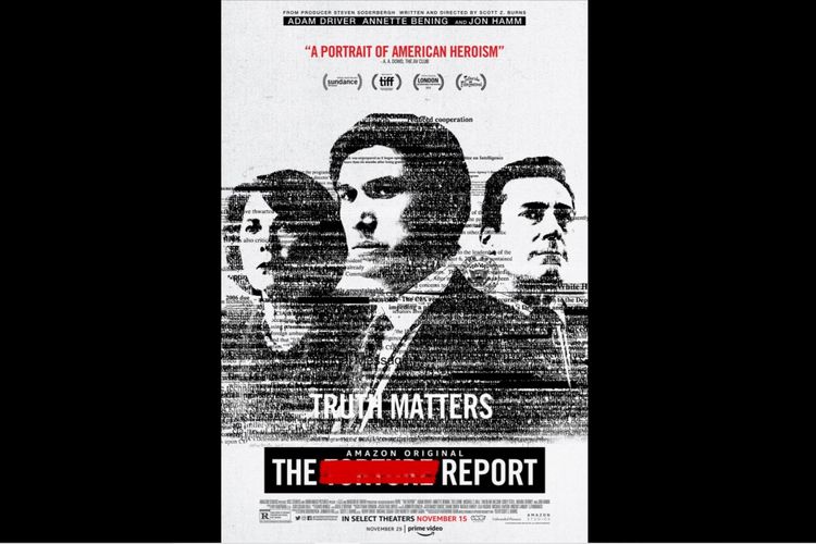 Annette Bening, Jon Hamm, dan Adam Driver dalam film drama The Report (2019).