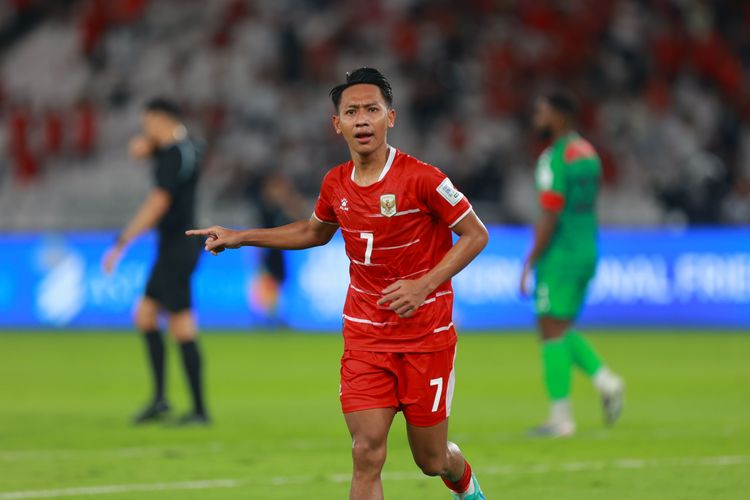 Beckham Putra merayakan gol dalam laga FIFA Series 2026 Timnas Indonesia vs Saint Kitts and Nevis yang digelar di Stadion Utama Gelora Bung Karno, Jumat (27/3/2026).