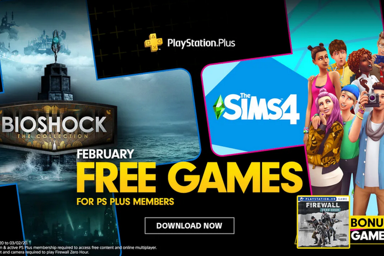 Ilustrasi poster PlayStation Plus free games bulan Februari 2020