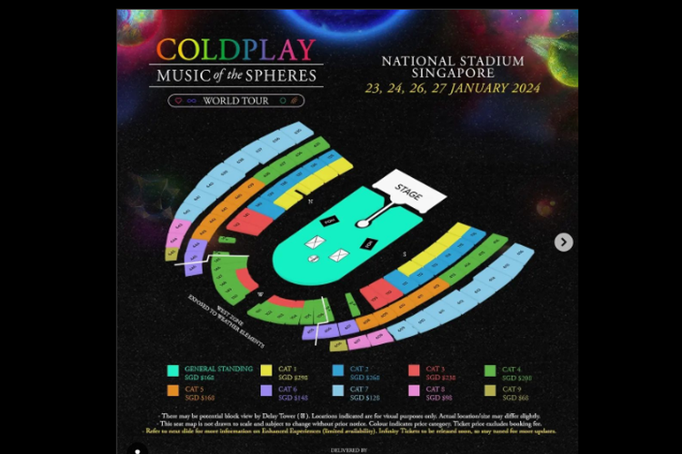 Harga tiket konser Coldplay di Singapura.