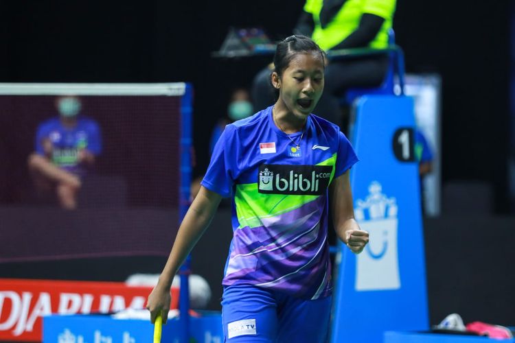 Putri Kusuma Wardani saat menghadapi Ruselli Hartawan pada Simulasi Piala Uber 2020 yang dilangsungkan di Pelatnas PBSI Cipayung, Jakarta Timur, Rabu (9/9/2020).