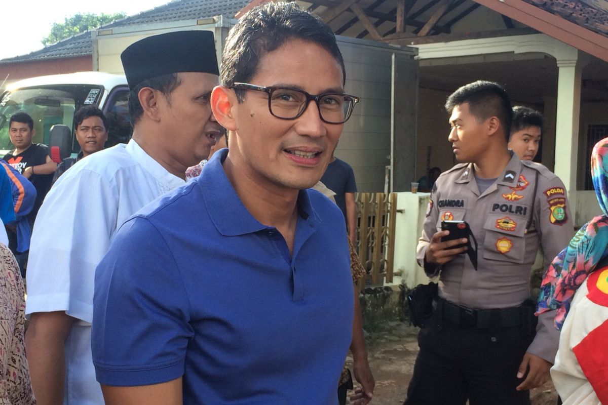 Cawagub DKI Jakarta Sandiaga Uno di Jagakarsa, Jakarta Selatan, Rabu (5/4/2017).