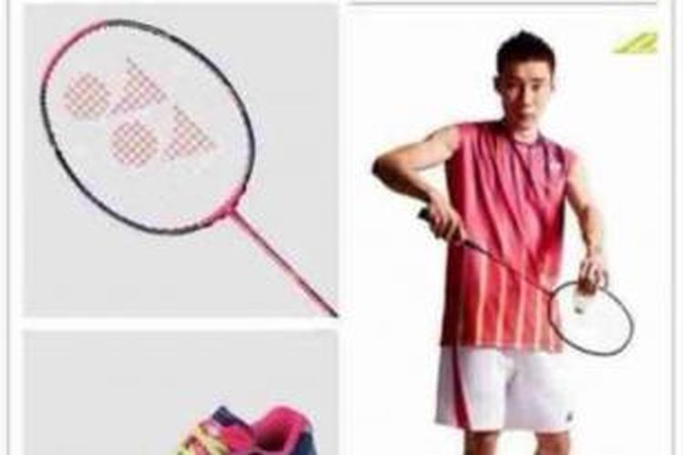 Pebulu tangkis asal Malaysia, Lee Chong Wei, memakai jersey berwarna pink serta raket yang memiliki warna senada.