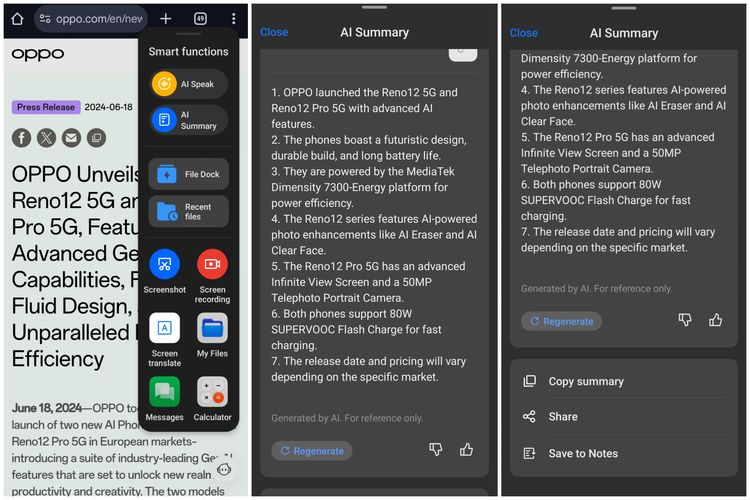 Cara pakai AI Summary di Oppo Reno 12 Pro 5G.