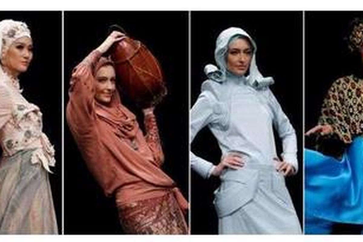 Dari kiri ke kanan: Koleksi Adhie & Ali, Ida Royani, Irna Mutiara, dan Lia Afif, yang ditampilkan di Jakarta Fashion Week 2012 hari ketiga, Senin (14/11/2011) lalu.