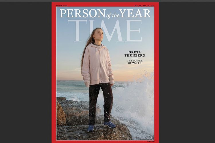 Handout yang dirilis pada 11 Desember 2019 menunjukkan sampul majalah TIME, di mana aktivis perubahan iklim asal Swedia Greta Thunberg masuk sebagai Person of the Year 2019. Dia menjadi penerima penghargaan termuda sejak tradisi itu diberlakukan 1927 silam.