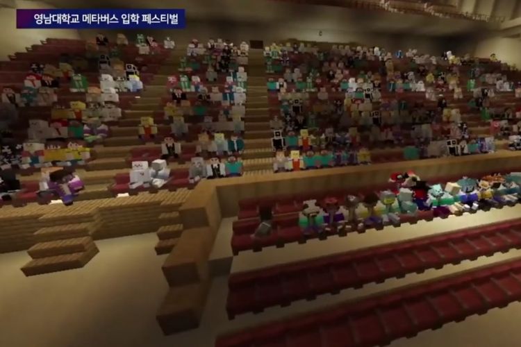 Ilustrasi penerimaan mahasiswa baru Universitas Yeungnam yang menggunakan Minecraft.