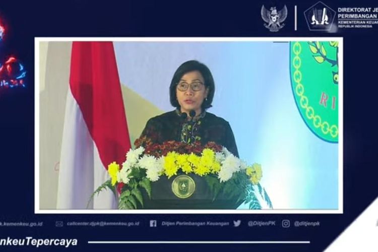 Menteri Keuangan Sri Mulyani Indrawati dalam sosialisasi UU HKPD, Jumat (25/3/2022).