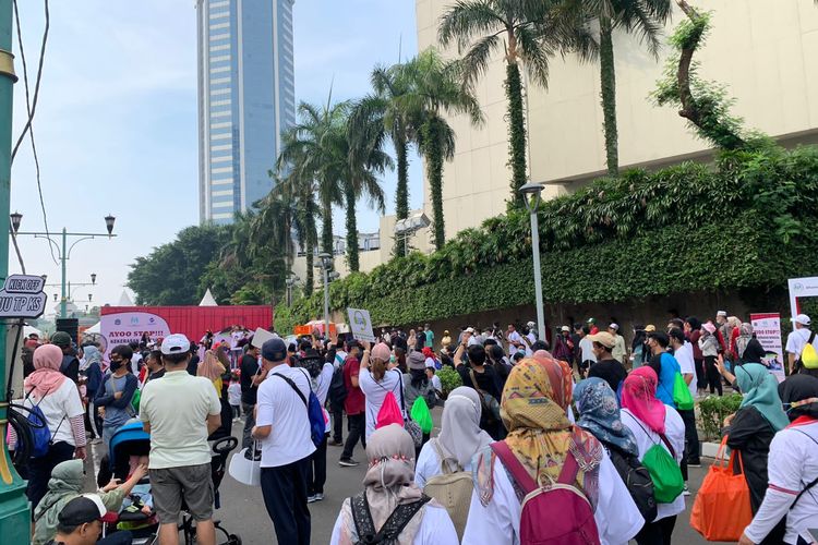 Kementerian PPPA menggelar kampanye anti kekerasan seksual terhadap perempuan dan anak di Car Free Day kawasa Bundaran Hotel Indonesia, Jakarta Pusat, Minggu (25/9/2022).