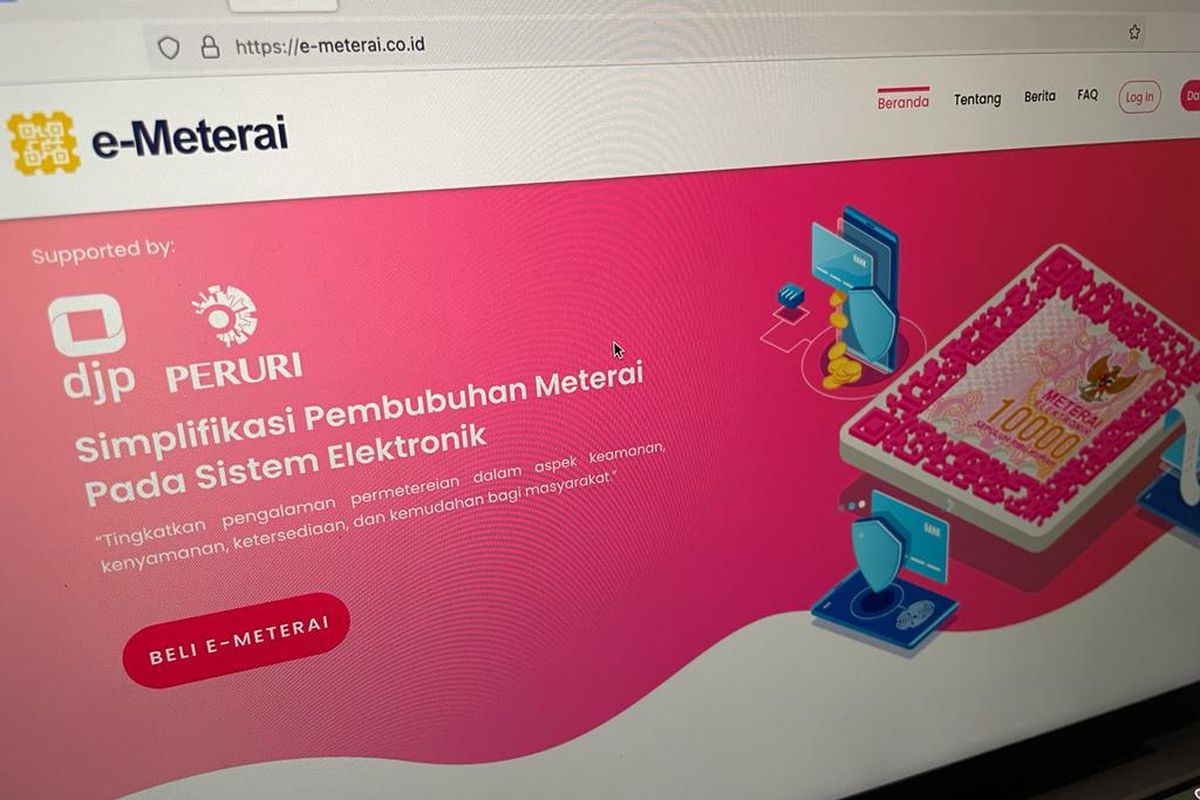 Tampilan website e-meterai.co.id untuk beli e-meterai guna melengkapi dokumen pendaftaran PPPK Tenaga Teknis 2022.