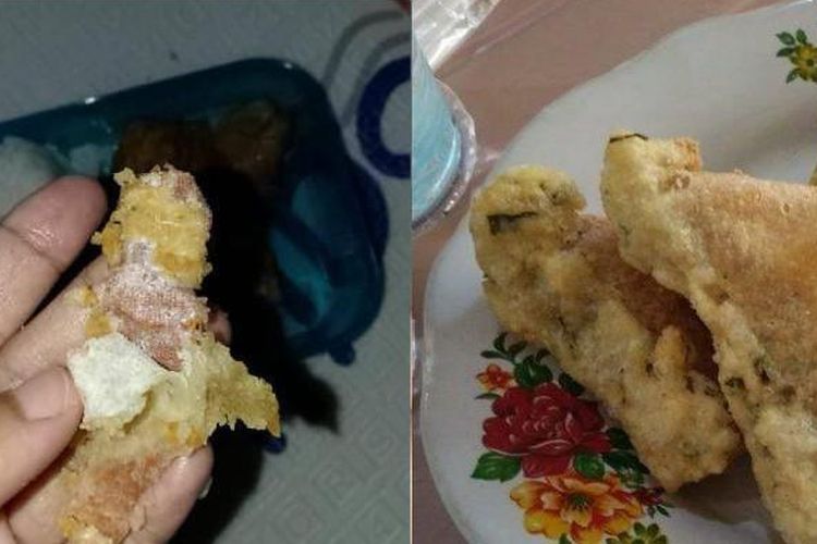 TAHU ISI PLESTER - Foto plester luka dalam balutan tepung yang membungkus tahu di menu MBG di Cisaat, Kabupaten Sukabumi, 20 Oktober 2025. 