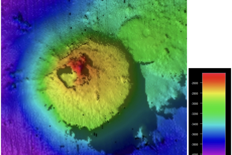 Pencitraan dari gunung bawah laut setinggi 1,6 kilomter yang ditemukan di lepas pantai Guatemala
