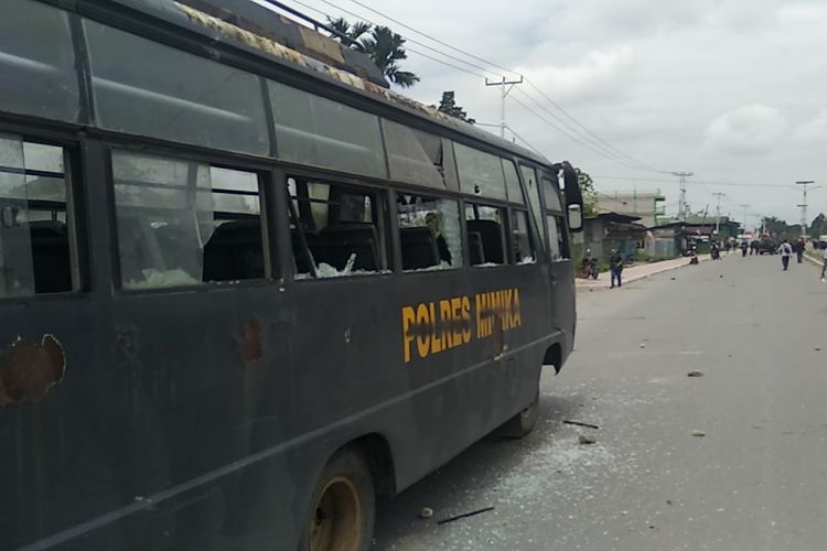 Puluhan orang diamankan Kepolisian Resor Mimika, Papua, pasca rusuh yang terjadi, pada Rabu (21/8/2019) siang. 