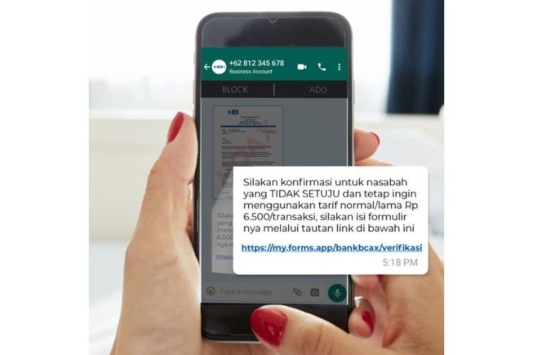 Penipu mengarahkan nasabah untuk mengklik link palsu tersebut.