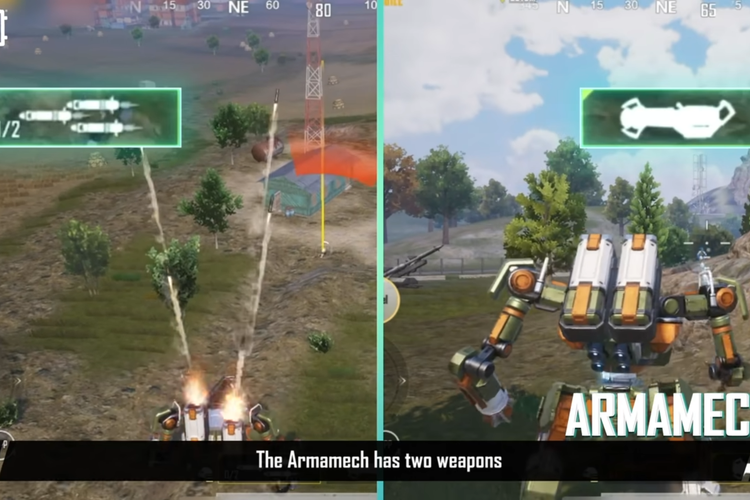 Robot Armamech di PUBG Mobile 3.2 memiliki dua senjata, yaitu rudal dan tangan magnet.