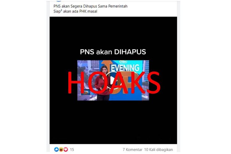 Tangkapan layar unggahan hoaks tentang PNS dihapus