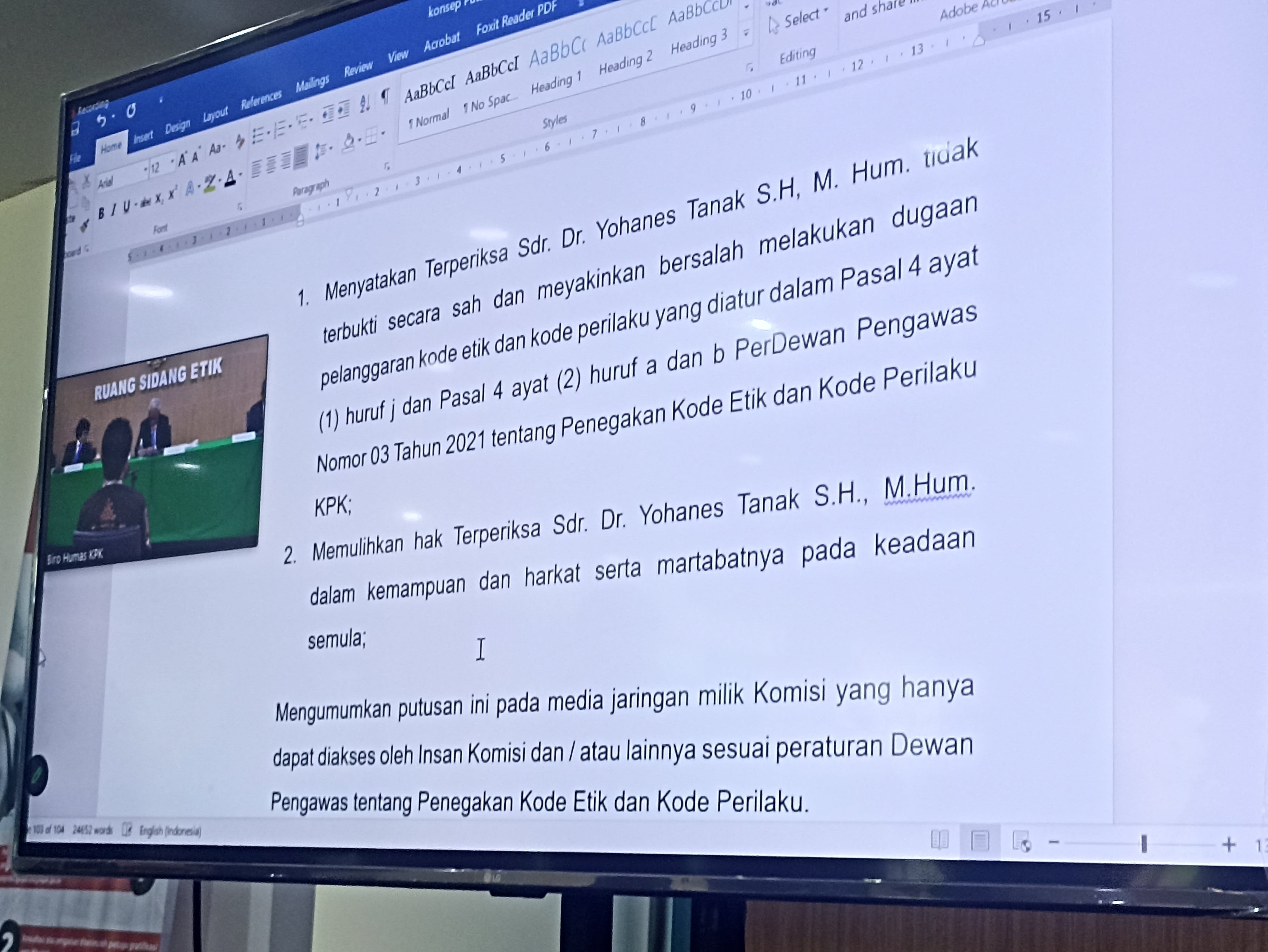 Dewas Putuskan Wakil Ketua KPK Johanis Tanak Tak Terbukti Langgar Etik