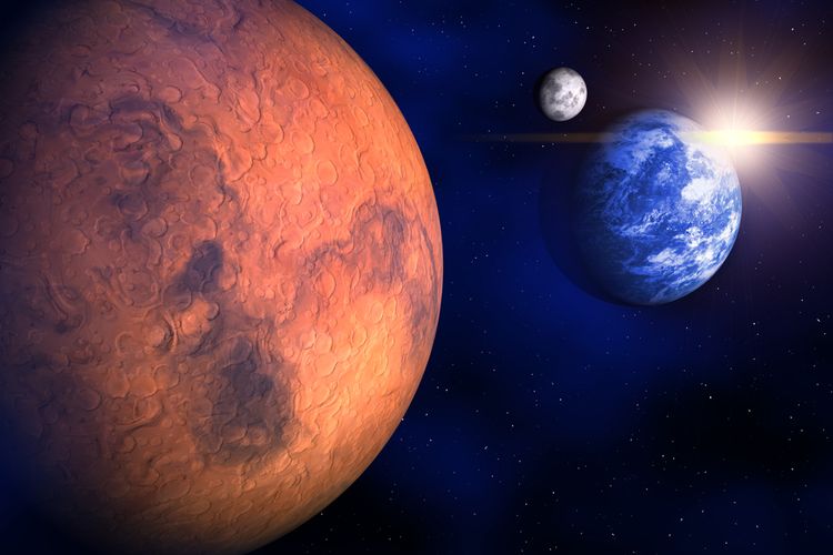 Ilustrasi planet Mars dan Bumi. Minggu ini, kedua planet ini akan berada pada jarak yang sangat dekat.