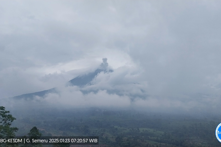 Visual erupsi Gunung Semeru berupa letusan setinggi 600 meter, Kamis (23/1/2025))