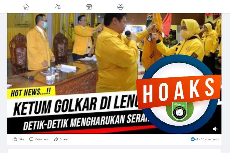 Tangkapan layar Facebook narasi yang menyebut Airlangga Hartarto dicopot sebagai Ketum Golkar