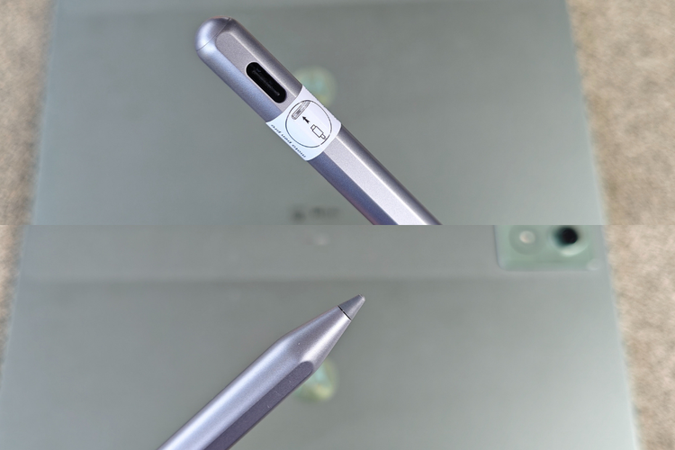 Tampilan port USB Type-C di Stylus Moto Pen Pro. Saat dayanya penuh, pena digital ini diklaim mampu bertahan hingga 35 jam penggunaan.