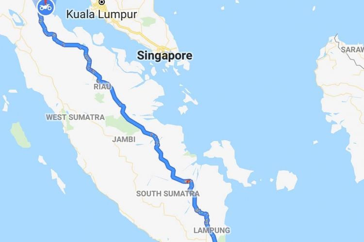 Perjalanan sejauh 1.822 kilometer yang sudah ditempuh oleh Gunadi selama melintas di Pulau Sumatera. Gunadi adalah seorang biker Indonesia yang sedang dalam misi mencapai Himalaya dengan motor Viar Vortex 250.