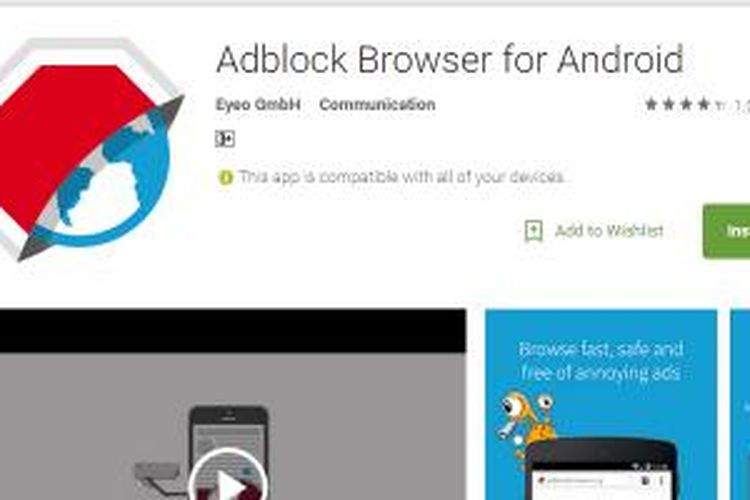 Aplikasi AdBlock browser di Play Store.