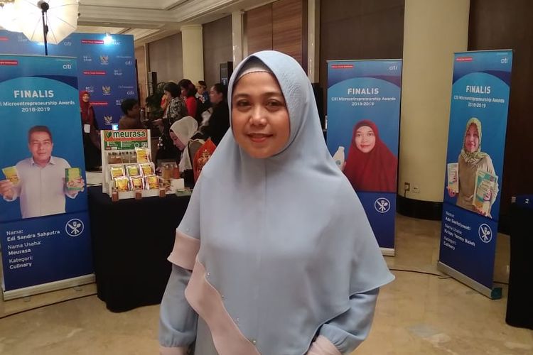 Lia Nilandewi, Pemilik Lya Moslem Gallery dalam acara CMA 2019 di Jakarta, Kamis (11/4/2019)