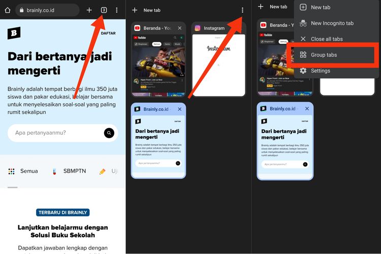 Cara mengelompokkan tab Chrome di HP.