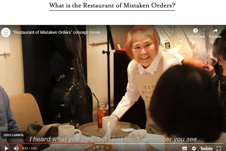 Tangkapan layar restoran di Jepang yang mempekerjakan penderita demensia.