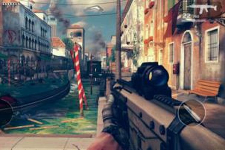 Dalam game Modern Combat 5, efek refleksi air dan asap yang terlihat amat jelas