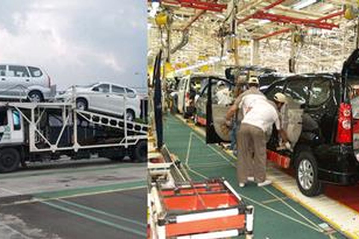 Avanza dirakit (kanan) dan dikirim ke dealer (kiri)