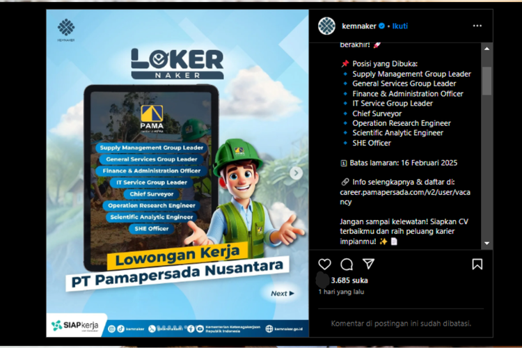 PT PAMA Buka Lowongan Kerja di 8 Posisi Ini, Cek Syaratnya