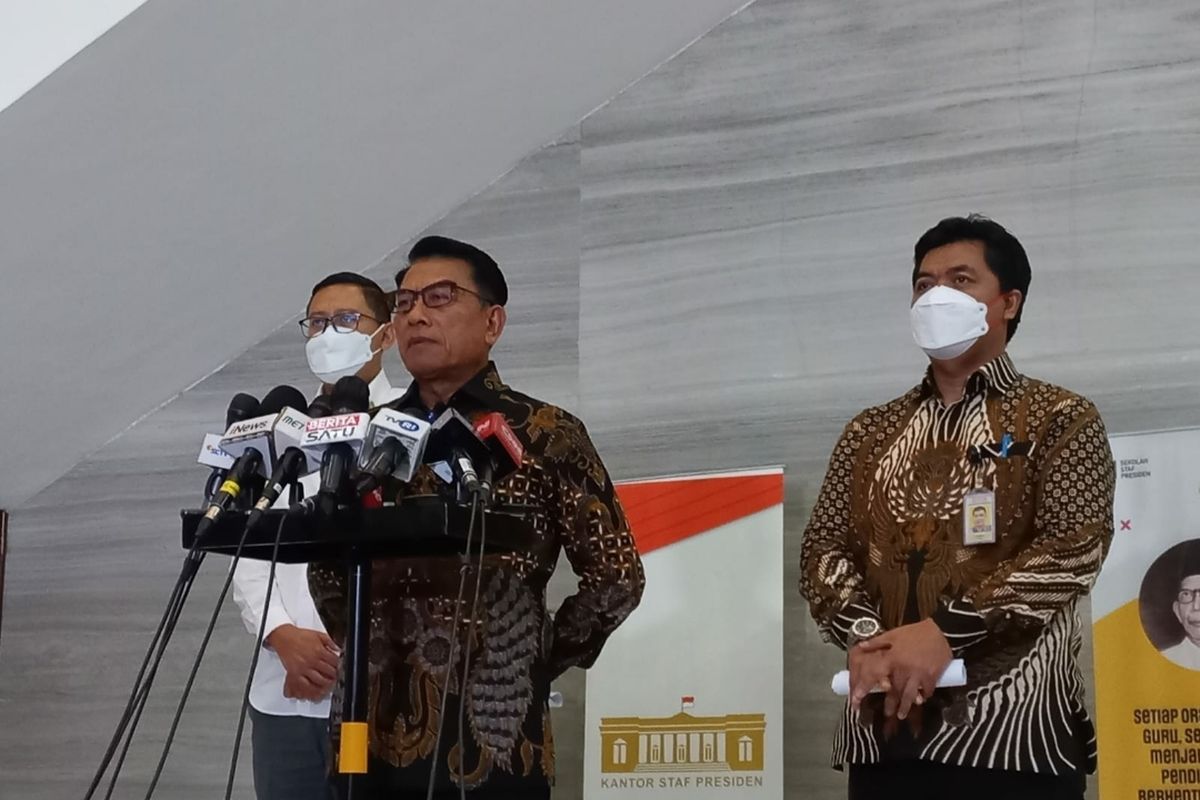 Kepala Staf Presiden (KSP) Moeldoko saat memberikan keterangan pers di Bina Graha, Jakarta, Kamis (29/9/2022).