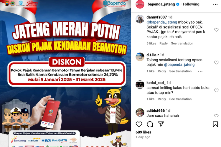 Diskon pajak Jawa Tengah dianggap gimik oleh sebagian warganet.