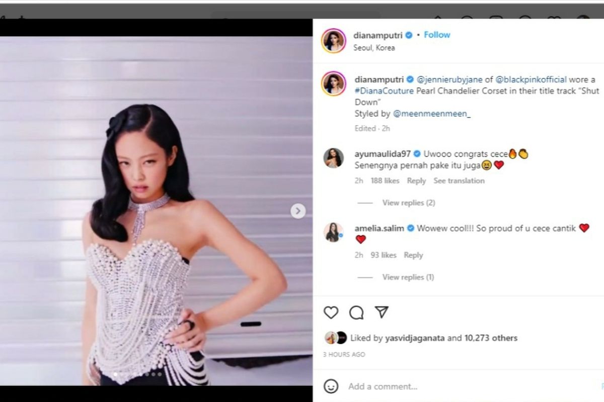 Tangkapan layar unggahan desainer Diana M Putri yang korset buatannya dipakai Jennie BLACKPINK dalam video musik Shut Down yang dirilis pada Jumat (16/9/2022).