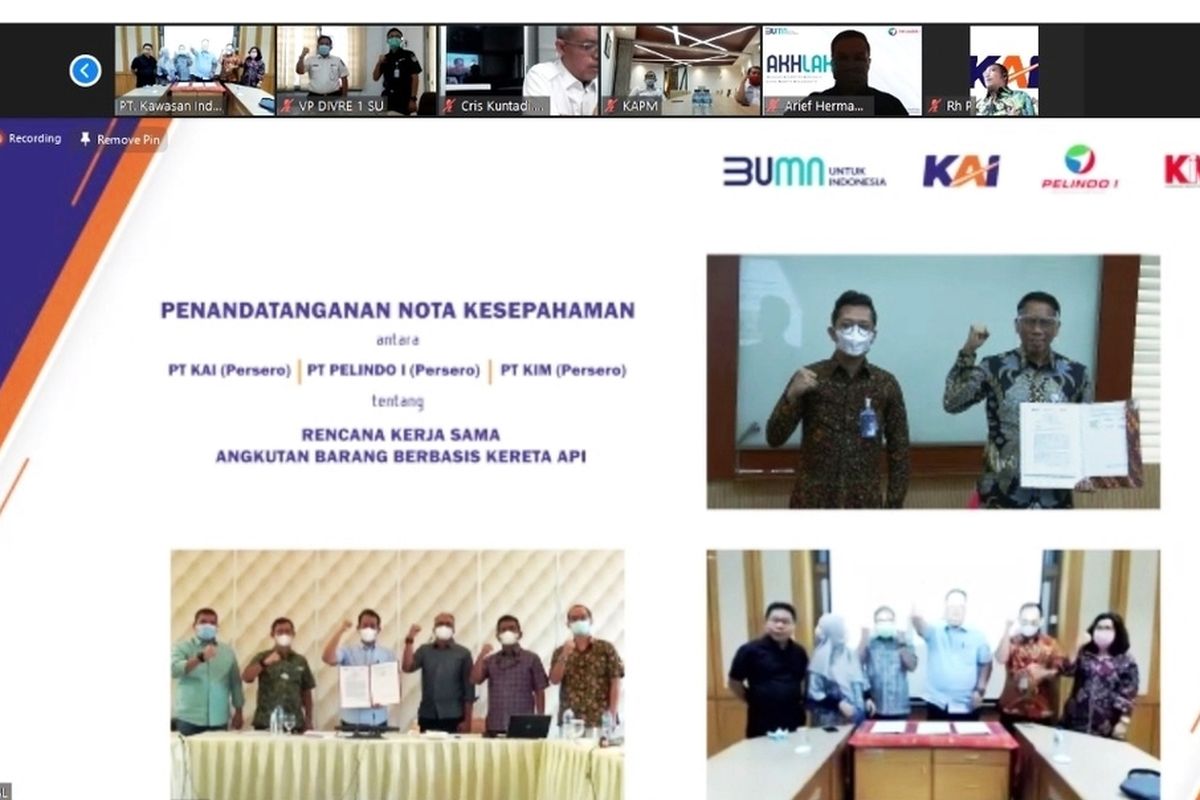 Tiga BUMN menandatangani Nota Kesepahaman tentang Rencana Kerja Sama Angkutan Barang Berbasis Kereta Api di wilayah Sumatera Utara, Kamis (26/11/2020)