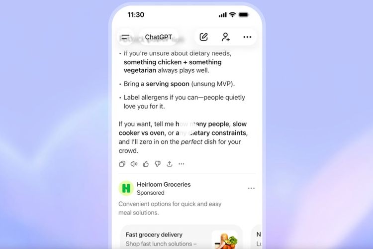 Tampilan iklan di halaman ChatGPT.