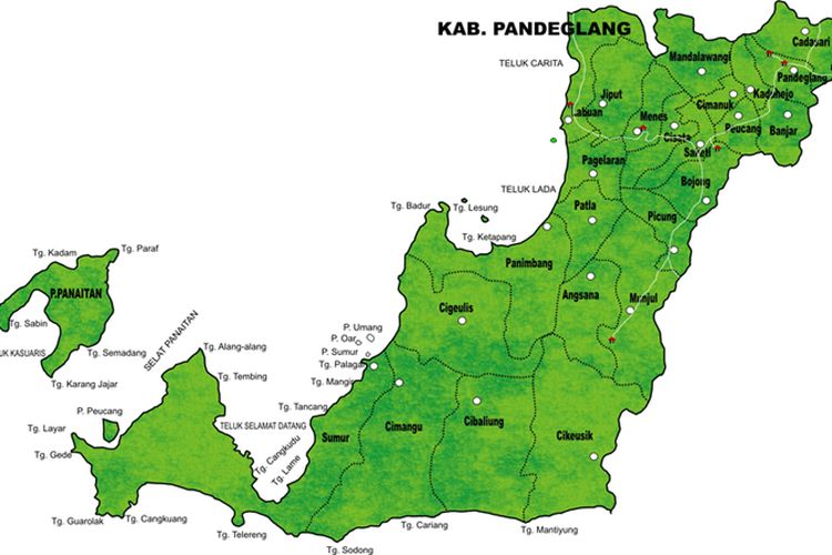 Peta Kabupaten Pandeglang, Banten.