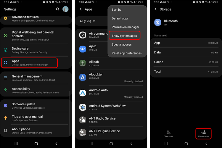 Cara menghapus cache Bluetooth pada smartphone Android (KOMPAS.com/Caroline Saskia Tanoto)