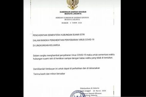 Beredar Hoaks tentang Seruan Gubernur DKI Hentikan Sementara Hubungan Suami Istri