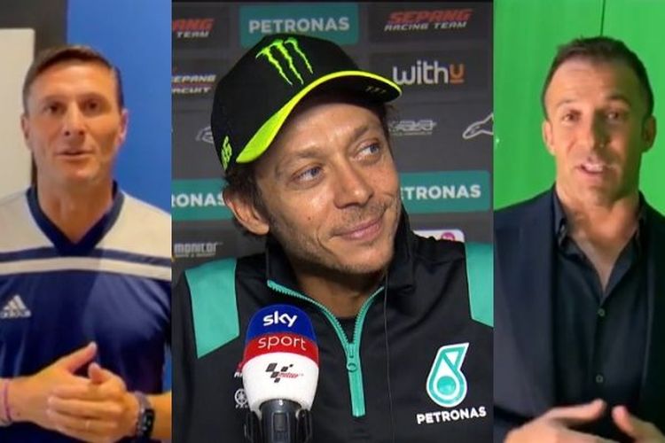 Valentino Rossi menerima video ucapan dari dua legenda sepak bola Liga Italia, Javier Zanetti dan Alessandro Del Piero.