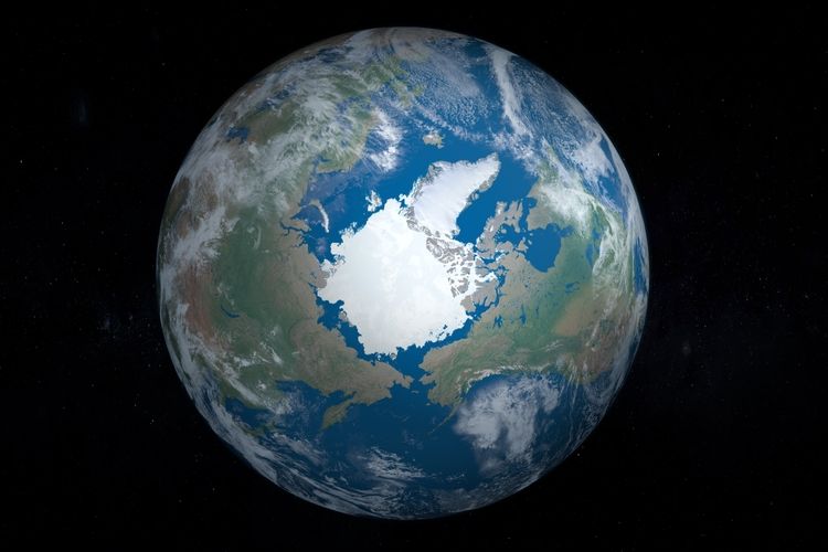 Ilustrasi peta Kutub Utara dan Samudra Arktik.