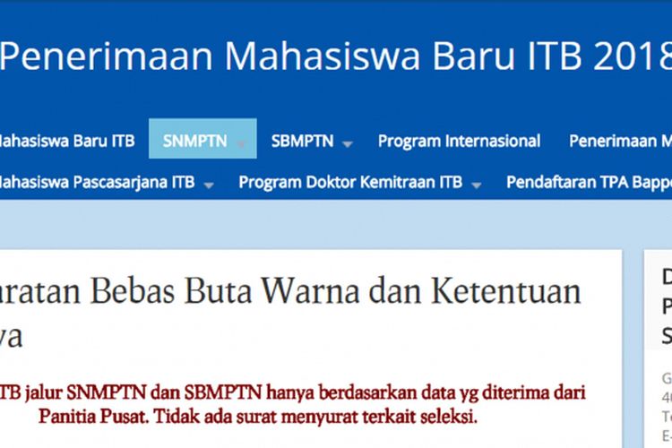 ITB memberikan syarat bebas buta warna bagi beberapa program studi.