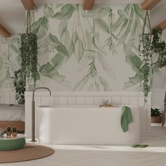 wallpaper kamar mandi berwarna hijau