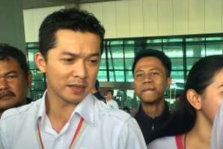 Taufik Hidayat saat diwawancarai di teras T3 Bandara Soekarno-Hatta, Tangerang, Banten, Selasa (23/8/2016).