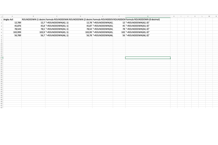 Ilustrasi ROUNDDOWN di Excel 