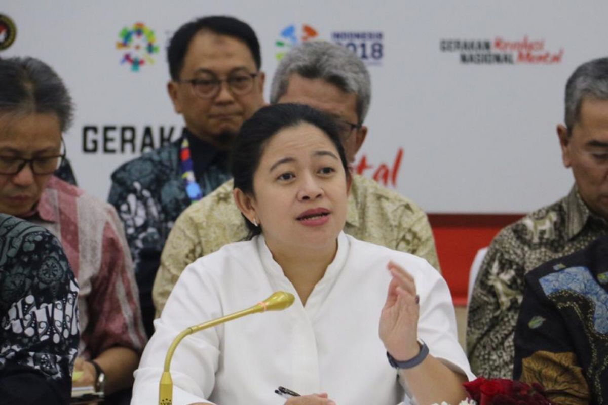 Menko PMK Puan Maharani saat konferensi pers kesiapan Asian Para Games 2018 di Jakarta, Kamis (10/4/2018).