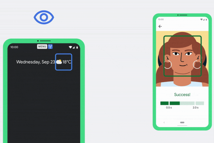 Ilustrasi fitur Facial Gesture di aplikasi Accessibility Suite pada Android 12.