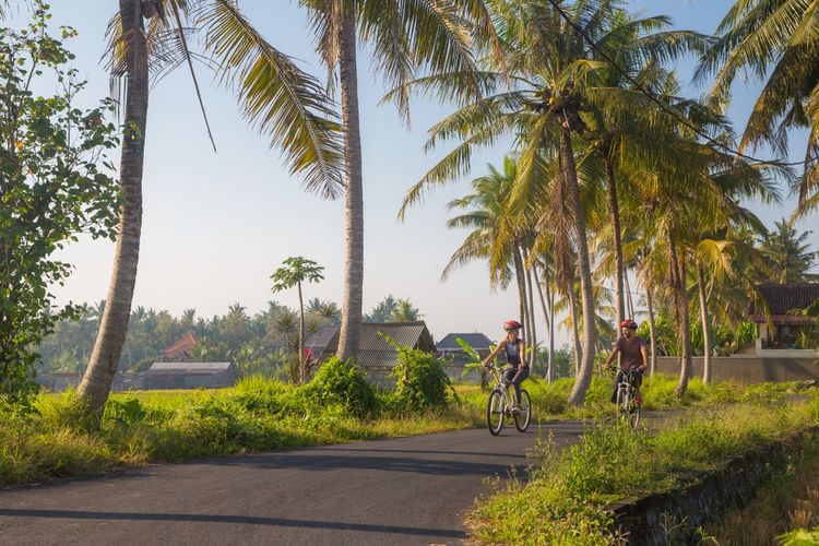 Ilustrasi bersepeda di Bali.